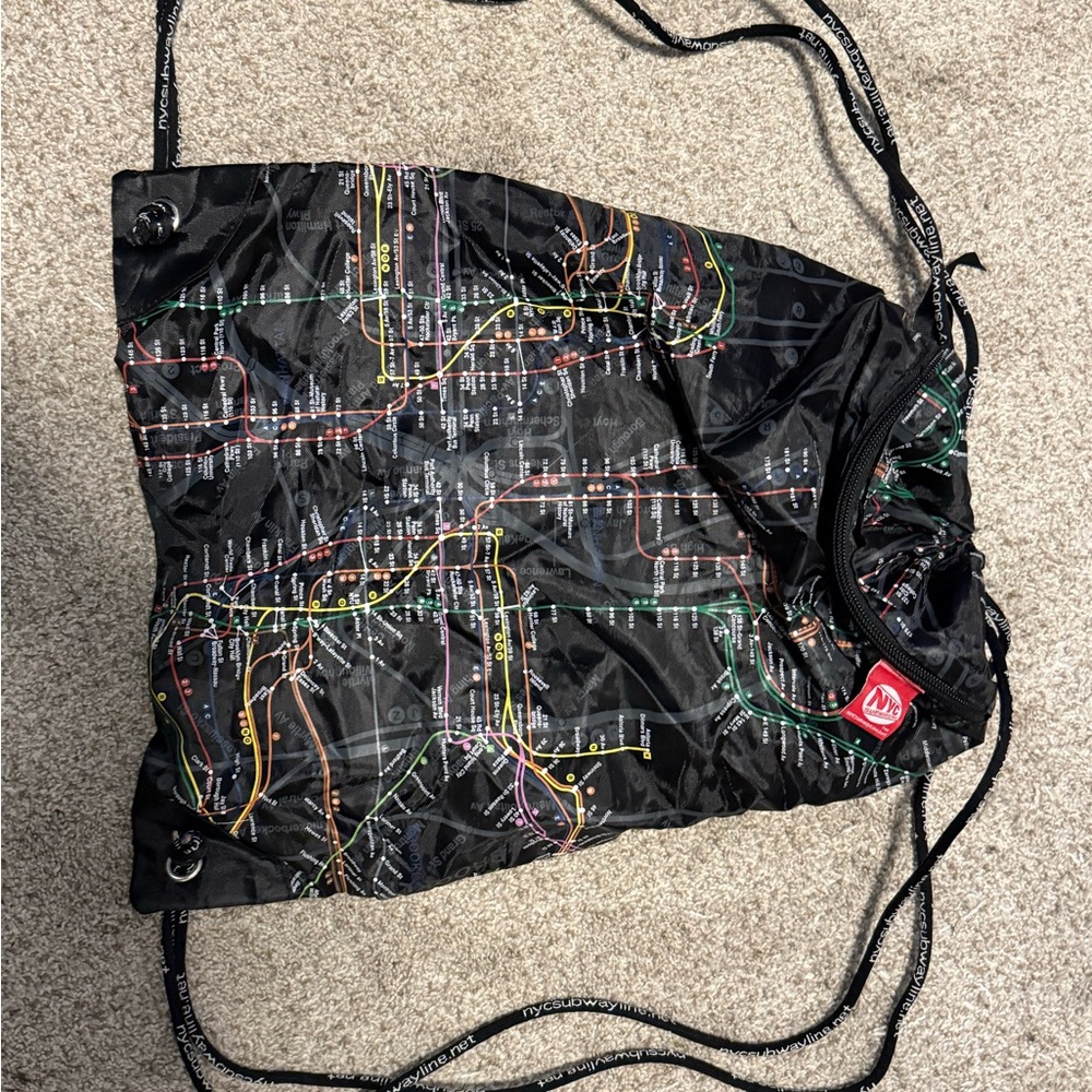 NYC Black Subway Map Drawstring Backpack - image 6